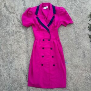 Damon Petite Vintage 80s Dress Double Breasted Pink Career Party Size 4‎